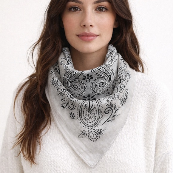 Beige Bandana Pattern Scarf - Picture 3 of 5